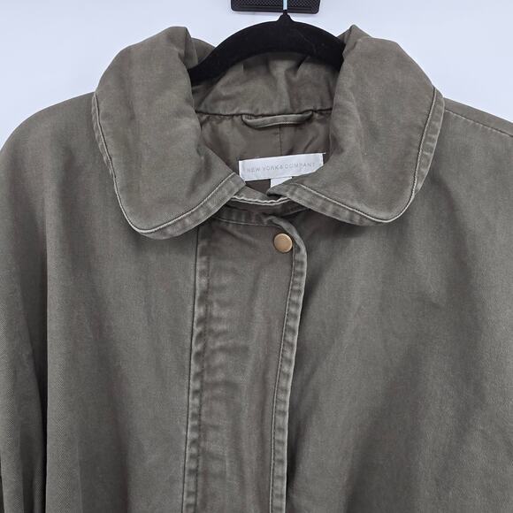 New York & Company Women's Utility Side Split Zip Up Tie Waist Jacket Green XL - Picture 3 of 11